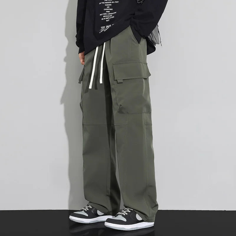 long pants for men warm pure cotton pan Thick and stretchy straight leg elastic waistband versatile casual in autumn and winter