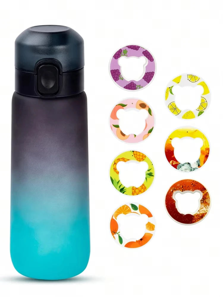 1pc 650ml Flavored Water Bottle with Random 1 Flavour Pods Air Water Bottle Frosted Black Air Camping Sport Fitness Cup