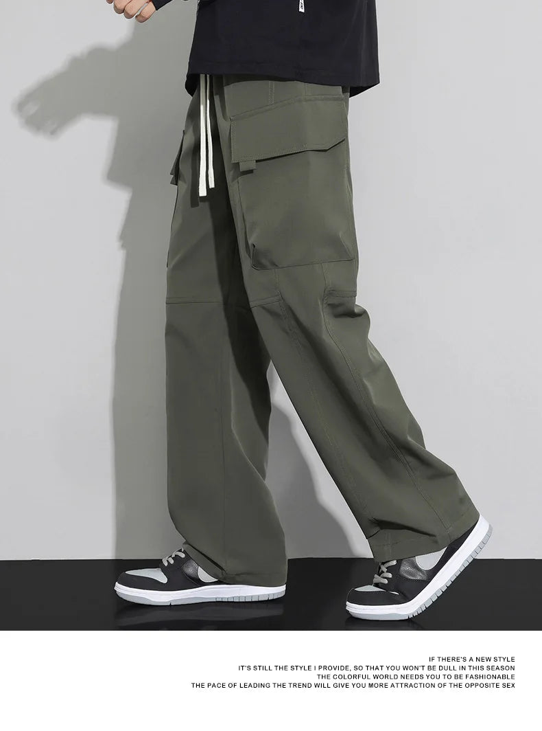 long pants for men warm pure cotton pan Thick and stretchy straight leg elastic waistband versatile casual in autumn and winter