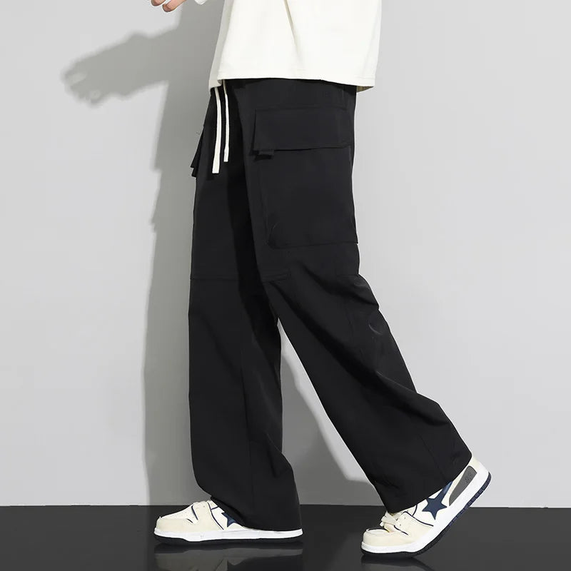 long pants for men warm pure cotton pan Thick and stretchy straight leg elastic waistband versatile casual in autumn and winter