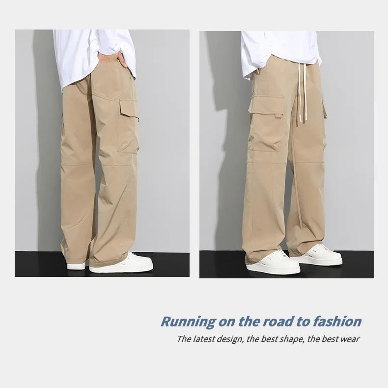 long pants for men warm pure cotton pan Thick and stretchy straight leg elastic waistband versatile casual in autumn and winter