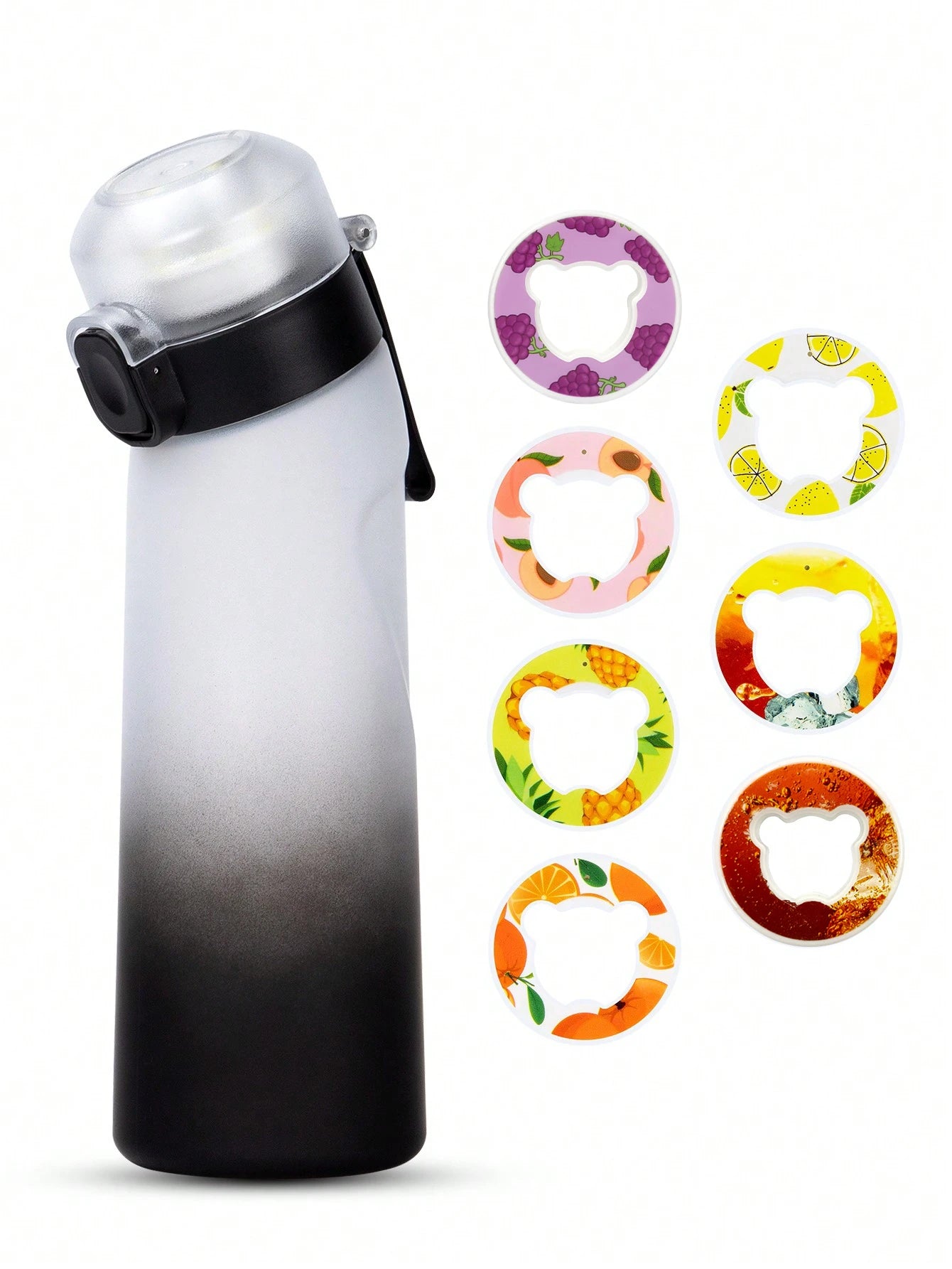 1pc 650ml Flavored Water Bottle with Random 1 Flavour Pods Air Water Bottle Frosted Black Air Camping Sport Fitness Cup