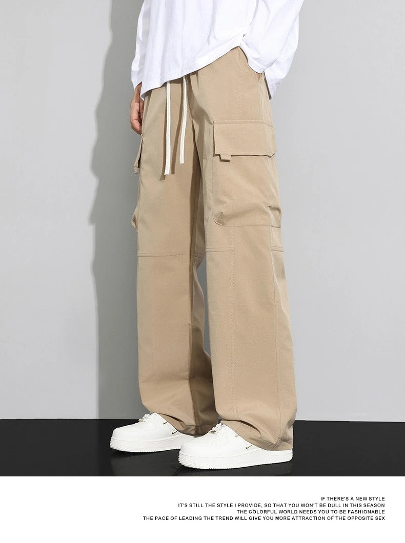 long pants for men warm pure cotton pan Thick and stretchy straight leg elastic waistband versatile casual in autumn and winter