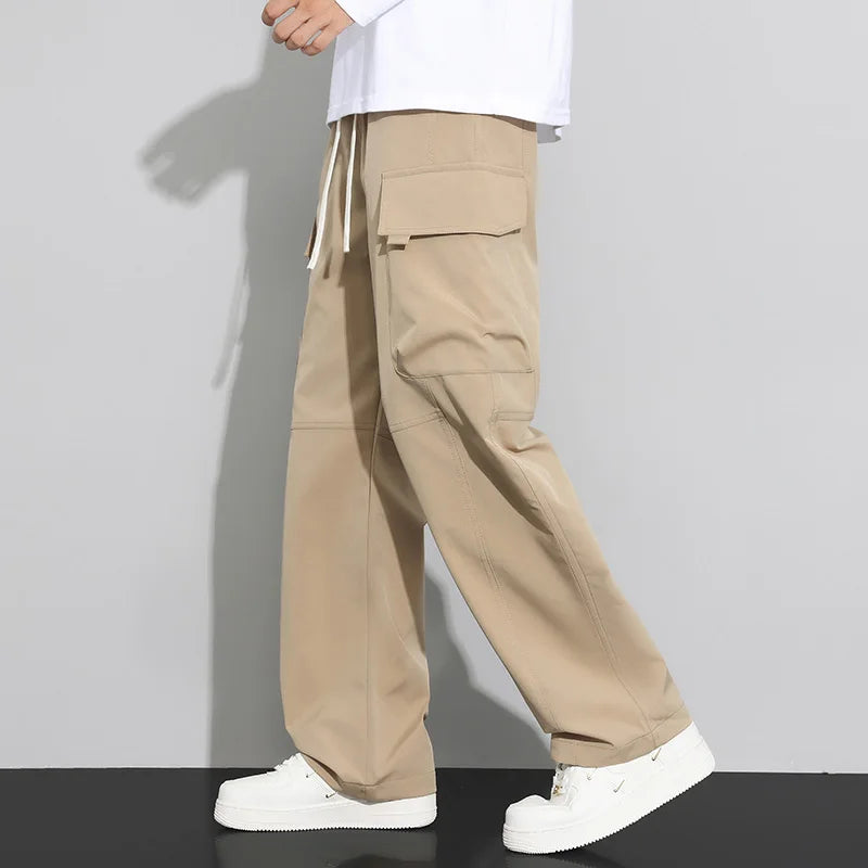 long pants for men warm pure cotton pan Thick and stretchy straight leg elastic waistband versatile casual in autumn and winter
