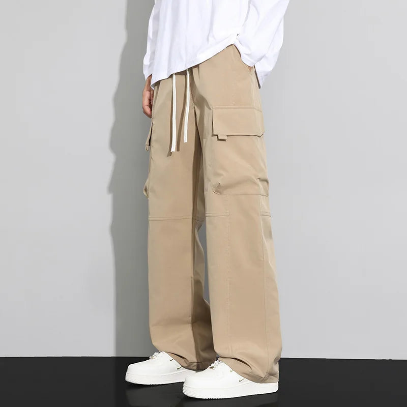 long pants for men warm pure cotton pan Thick and stretchy straight leg elastic waistband versatile casual in autumn and winter