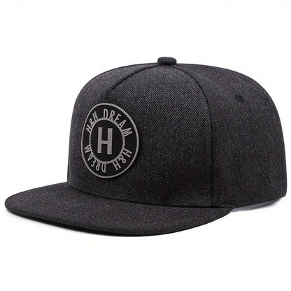 Fashionable  flat brimmed hats, casual, street style, embroidered hip hop hats with round logo letter H, baseball caps