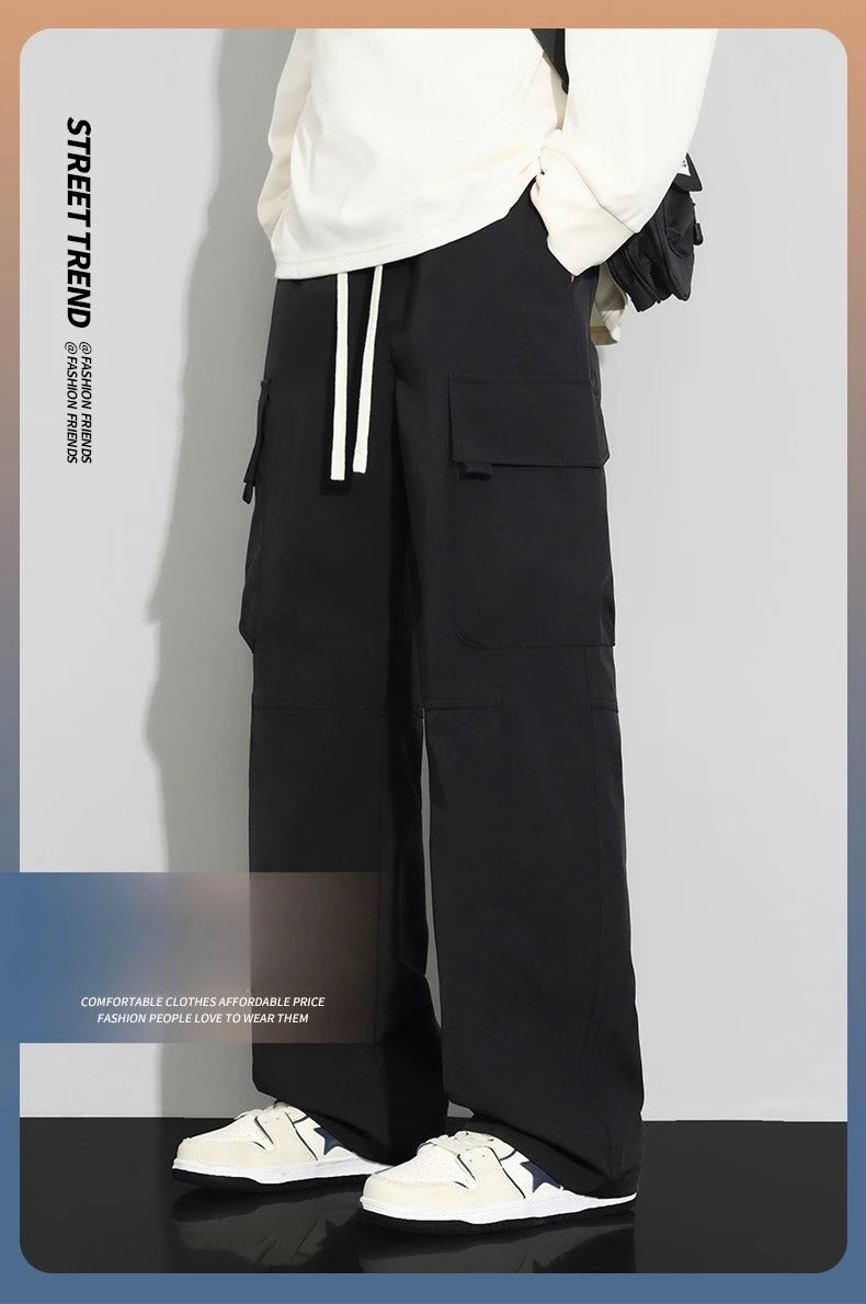 long pants for men warm pure cotton pan Thick and stretchy straight leg elastic waistband versatile casual  in autumn and winter