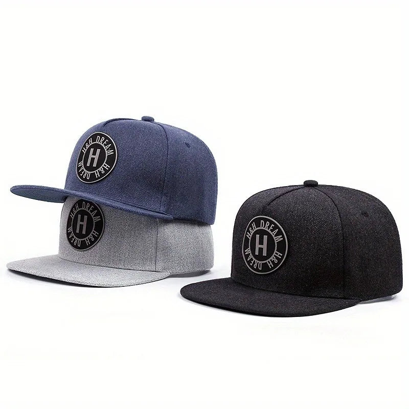 Fashionable  flat brimmed hats, casual, street style, embroidered hip hop hats with round logo letter H, baseball caps