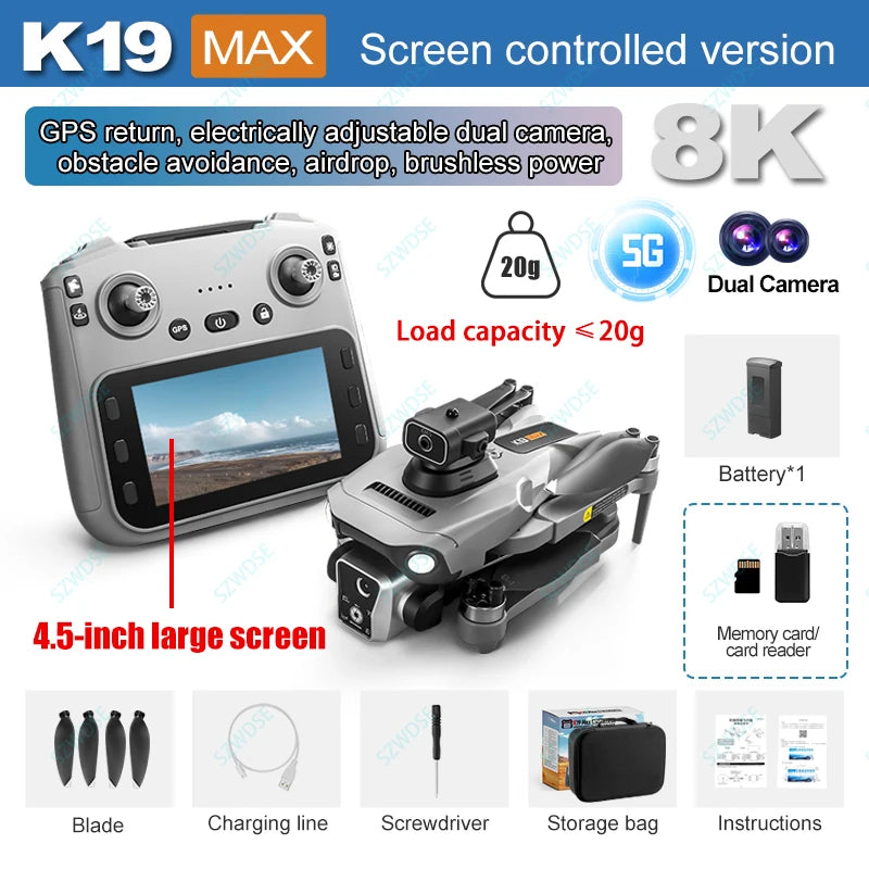 K19 Max GPS Drone 360° Laser Obstacle Avoidance Panoramic Shooting 5G RC Airdrop Device Drone Optical Flow Positioning Gift Toy