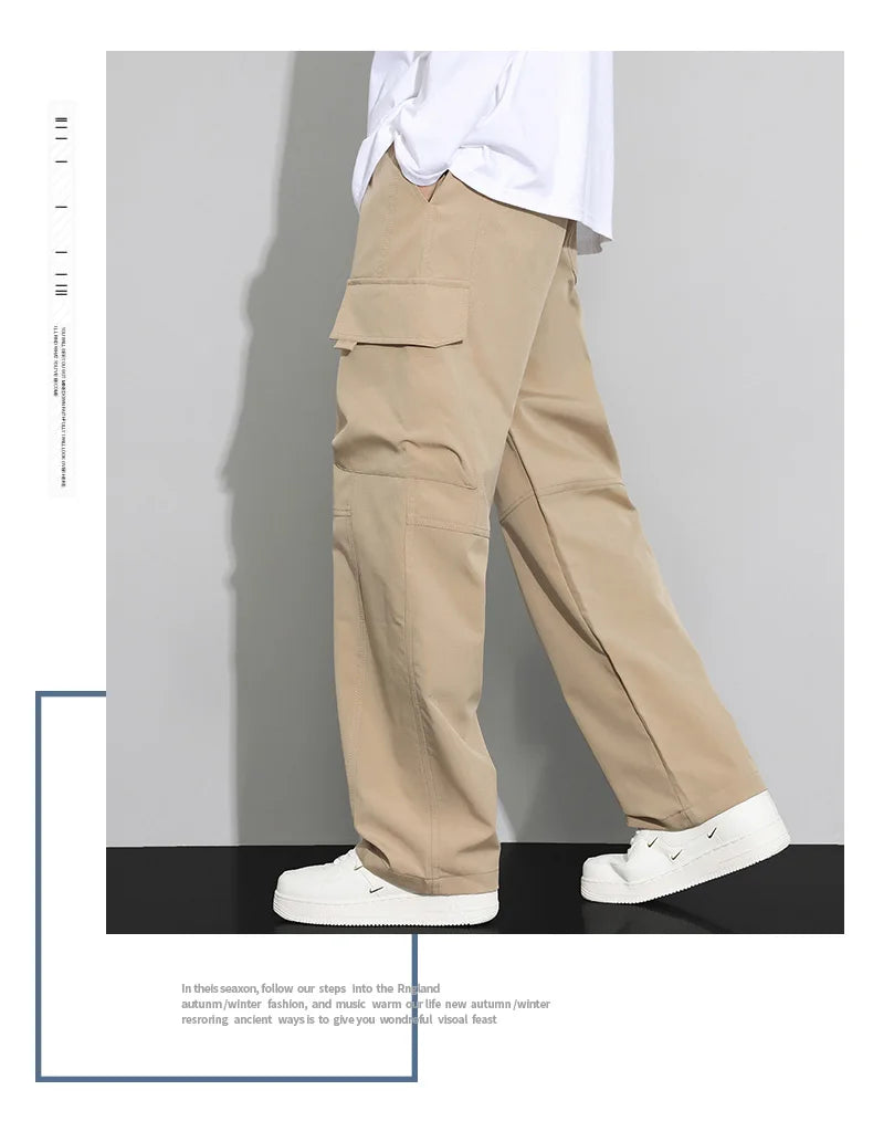 long pants for men warm pure cotton pan Thick and stretchy straight leg elastic waistband versatile casual  in autumn and winter