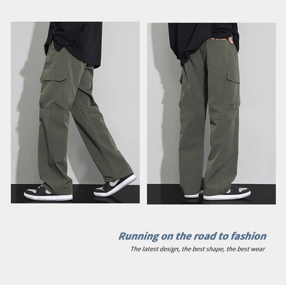 long pants for men warm pure cotton pan Thick and stretchy straight leg elastic waistband versatile casual  in autumn and winter