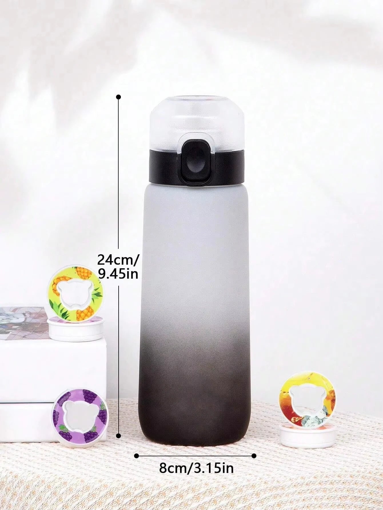1pc 650ml Flavored Water Bottle with Random 1 Flavour Pods Air Water Bottle Frosted Black Air Camping Sport Fitness Cup