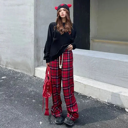 Long Pants for Women Straight Leg High Waist Woman Trousers Elastic New In 90s All Medium Aesthetic One Size Comfortable Stretch