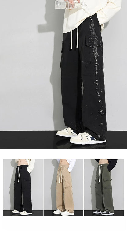 long pants for men warm pure cotton pan Thick and stretchy straight leg elastic waistband versatile casual  in autumn and winter