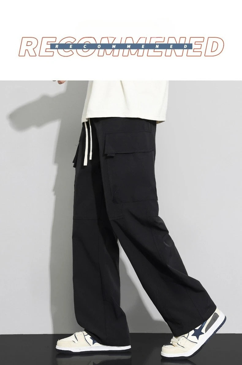 long pants for men warm pure cotton pan Thick and stretchy straight leg elastic waistband versatile casual  in autumn and winter