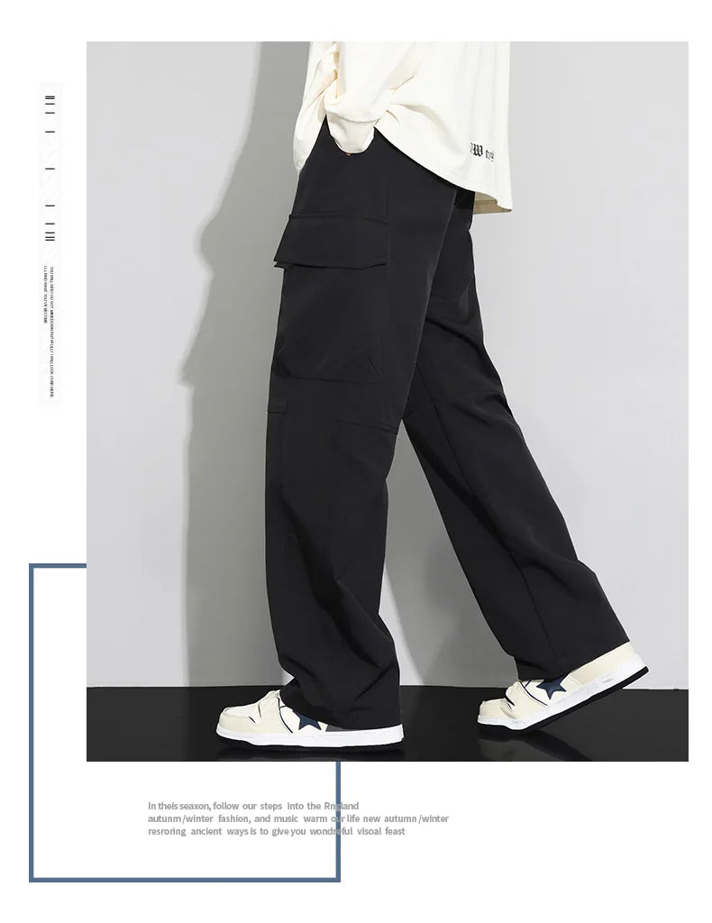 long pants for men warm pure cotton pan Thick and stretchy straight leg elastic waistband versatile casual  in autumn and winter