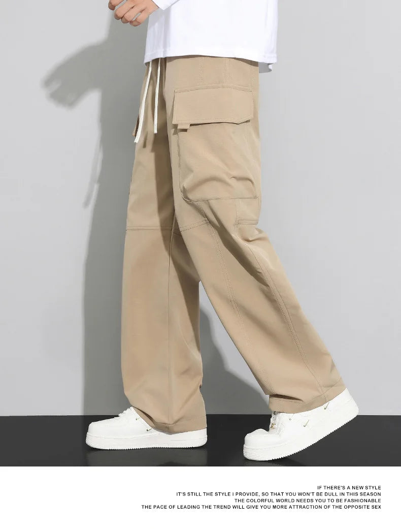 long pants for men warm pure cotton pan Thick and stretchy straight leg elastic waistband versatile casual  in autumn and winter