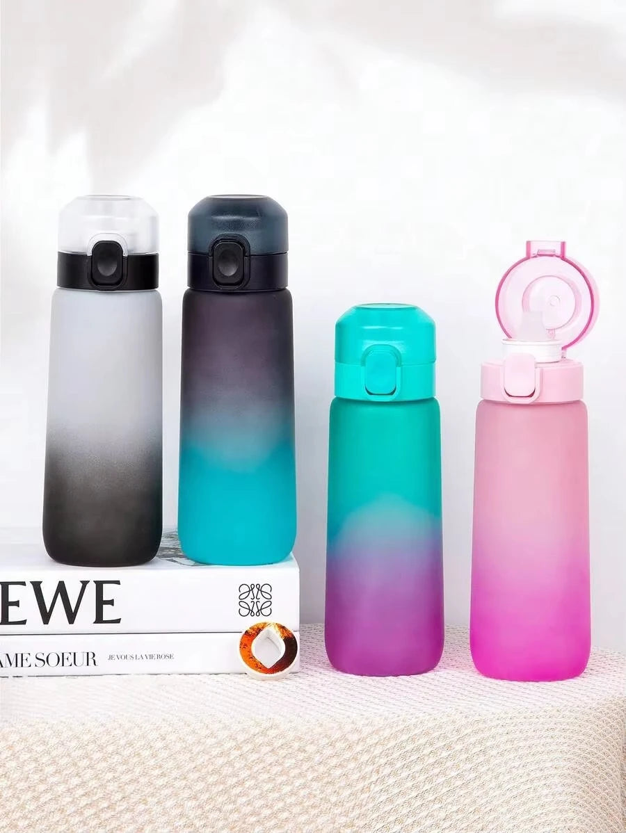 1pc 650ml Flavored Water Bottle with Random 1 Flavour Pods Air Water Bottle Frosted Black Air Camping Sport Fitness Cup