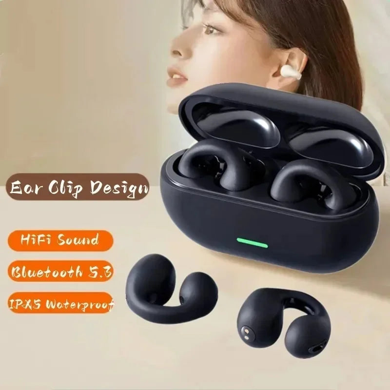 New Bluetooth Wireless Ear Clip-On Headphones 5.3 HD Noise Cancelling Sports Gaming Headsets for Music And Calls