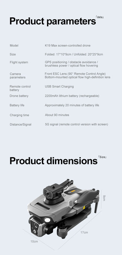 K19 Max GPS Drone 360° Laser Obstacle Avoidance Panoramic Shooting 5G RC Airdrop Device Drone Optical Flow Positioning Gift Toy