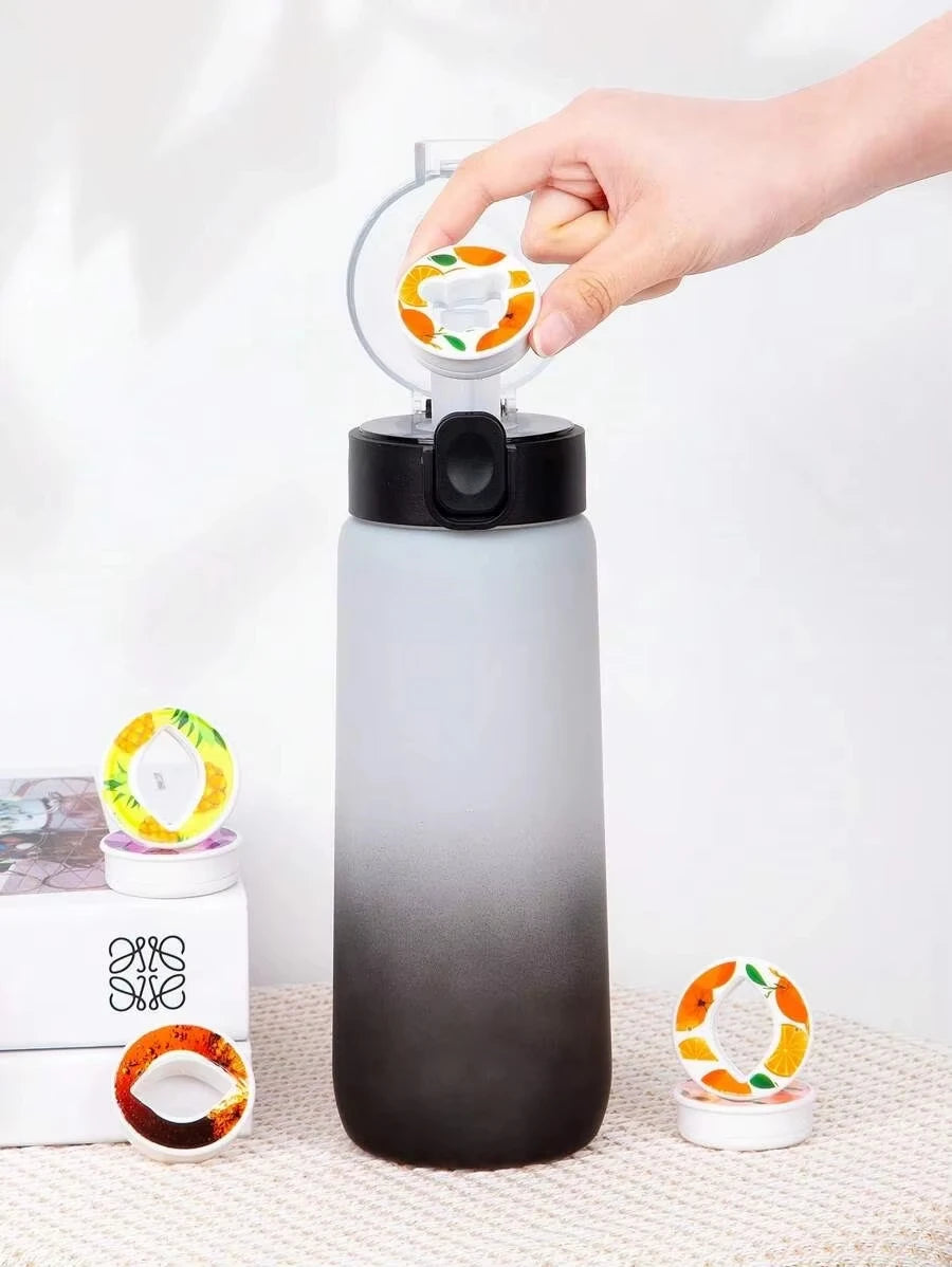 1pc 650ml Flavored Water Bottle with Random 1 Flavour Pods Air Water Bottle Frosted Black Air Camping Sport Fitness Cup