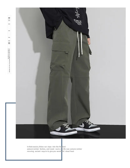 long pants for men warm pure cotton pan Thick and stretchy straight leg elastic waistband versatile casual  in autumn and winter