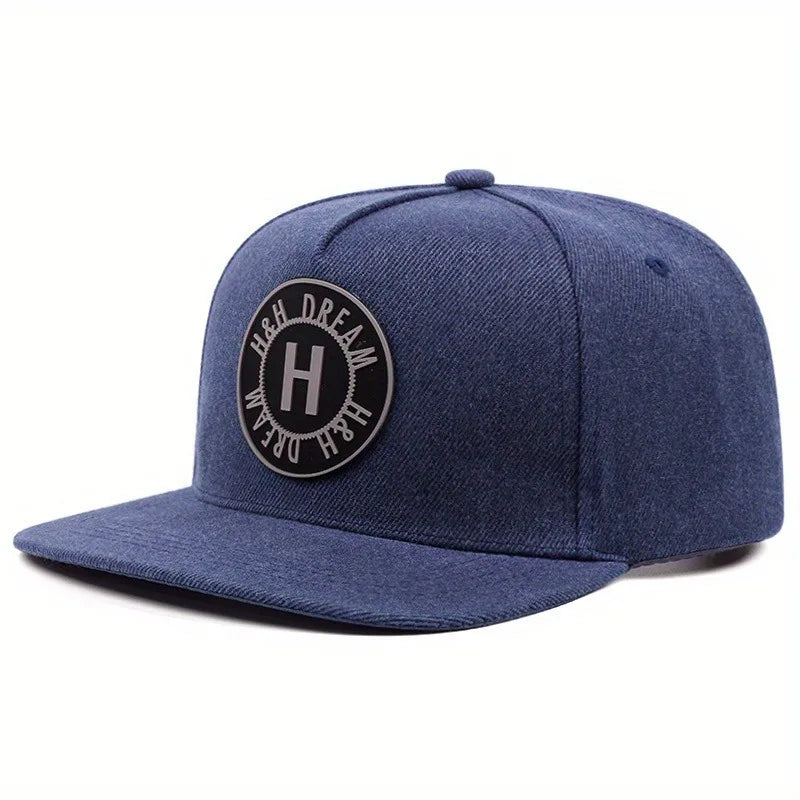 Fashionable  flat brimmed hats, casual, street style, embroidered hip hop hats with round logo letter H, baseball caps