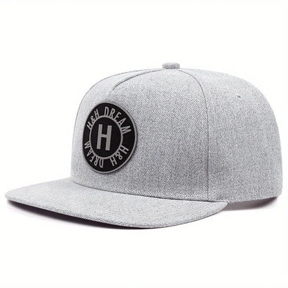 Fashionable  flat brimmed hats, casual, street style, embroidered hip hop hats with round logo letter H, baseball caps