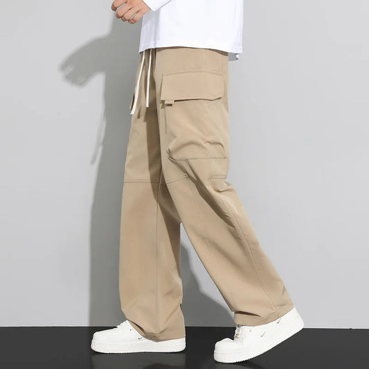 long pants for men warm pure cotton pan Thick and stretchy straight leg elastic waistband versatile casual  in autumn and winter