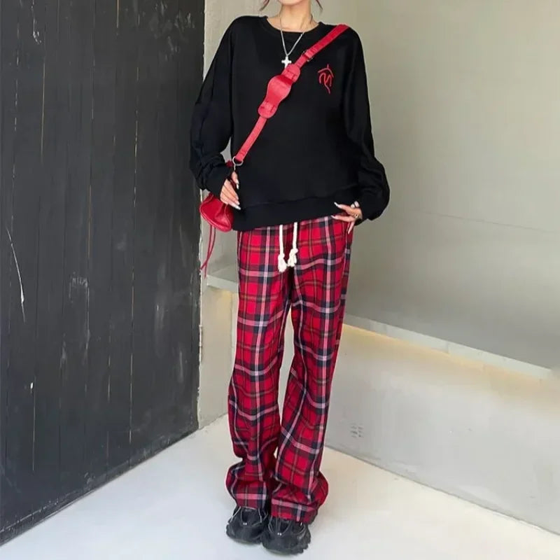 Long Pants for Women Straight Leg High Waist Woman Trousers Elastic New In 90s All Medium Aesthetic One Size Comfortable Stretch